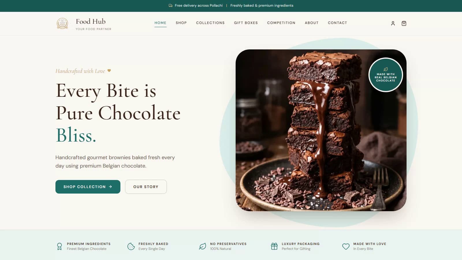 FoodHub Cakes artisanal bakery e-commerce showcase